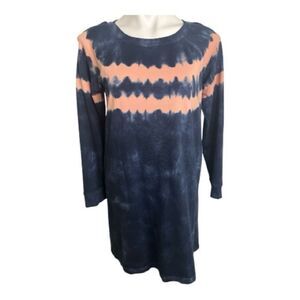 J. Jill Navy and Peach Long Sleeve Tie Dye Crewneck Sweatshirt Petite Dress